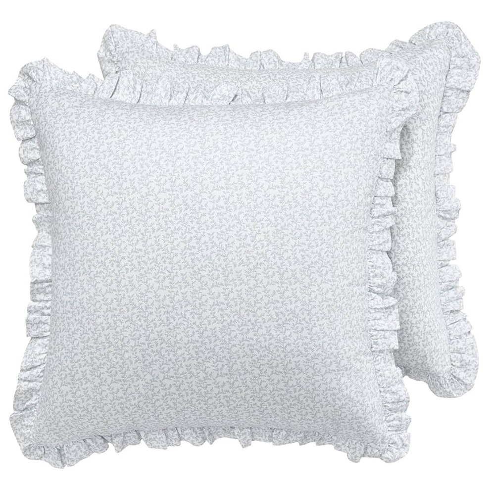 Laura Ashley - Euro Shams, 100% Smooth Cotton Ruffled Edges, , 2 Pack)